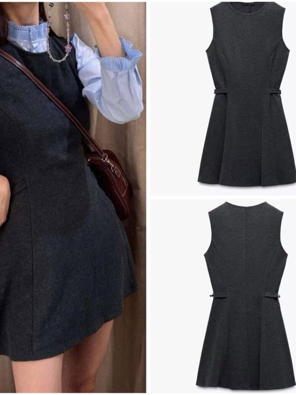 ZARA SOFT BUCKLE MINI DRESS GREY BRAND NEW WITH TAGS SIZE MEDIUM
